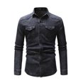 thumbnail image 3 of Kmbangi  Men's Casual Denim Shirts Solid Color Long Sleeve Lapel Button Tops for Party Spring Autumn, 3 of 6