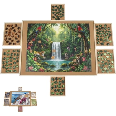 Tradeopia Wooden Puzzle Board with 6 Drawers for 1500 Piece Puzzles, Large Puzzle Table with Storage Organizer
