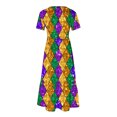 thumbnail image 4 of Robes pour Femmes 2024 Été Surdimensionnée Mardi Gras Imprimée Carnaval Manches Courtes Col Rond Robe Décontractée Fluide à Étages Maxi Robe de Plage avec Poches Rabais de 50 % Liquidation!, 4 of 6