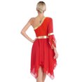 thumbnail image 2 of RUNQHUI Robe de Danse Métallique pour Femmes, une Épaule, Manches Évasées, Tunique de Danse Liturgique Rouge P, 2 of 7