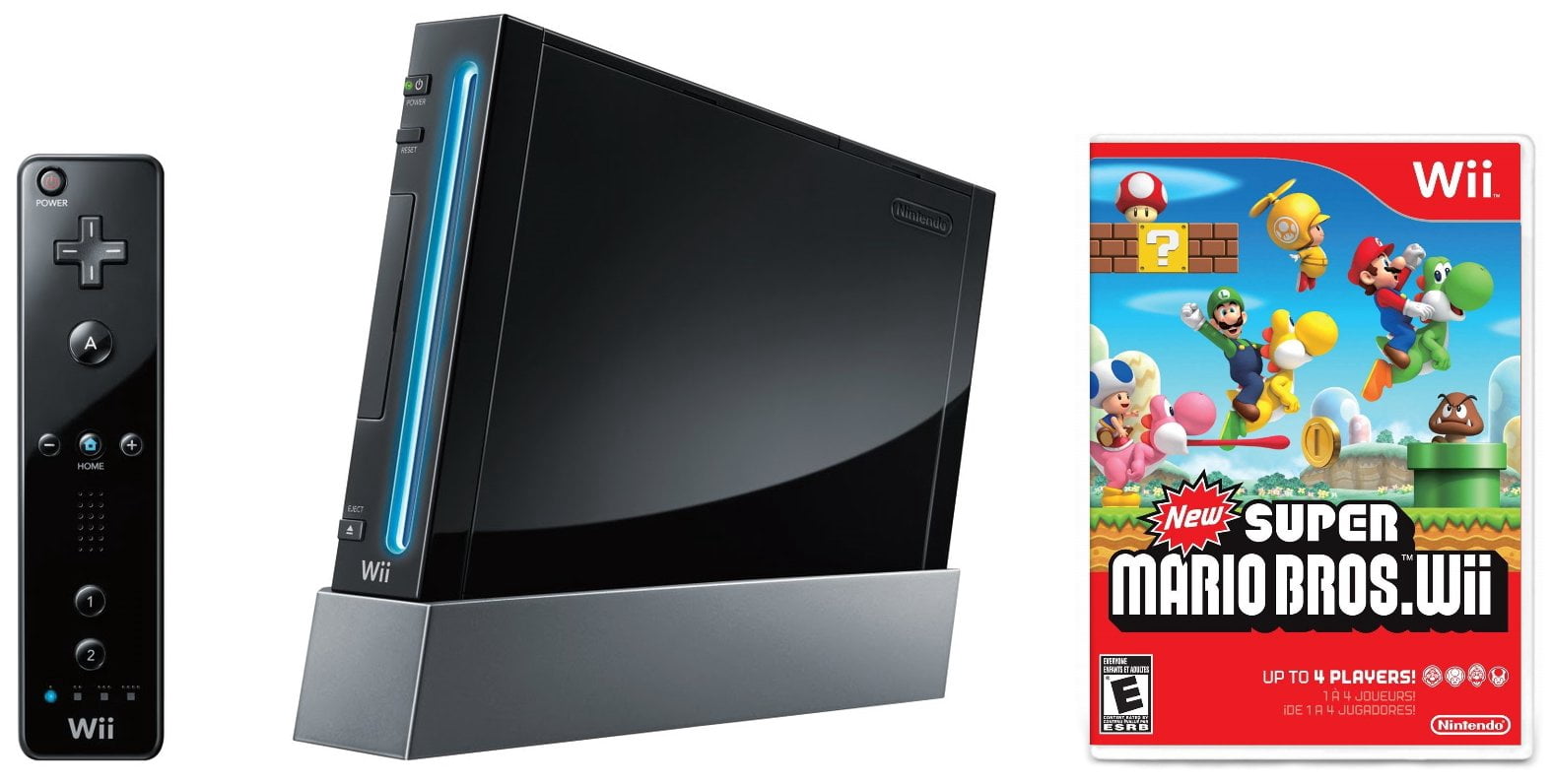 Wii Console Black - New Super Mario Bros Bundle (Refurbished