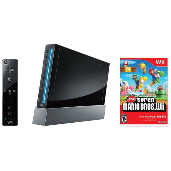 Wii Console Black - New Super Mario Bros Bundle (Refurbished)