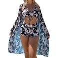 thumbnail image 1 of MAWCLOS Women Bathing Suit Ruched Swimsuit Three Pieces Swim Bikini Set Push Up Seaside Floral Print Swimming Suits Black M, 1 of 3