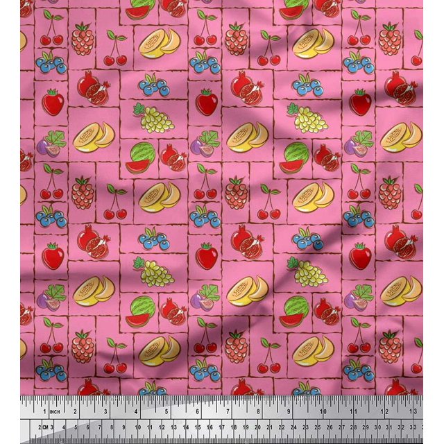 Soimoi Polyester Crepe Fabric Mix Fruits Print Fabric by The Yard 42 Inch Wide