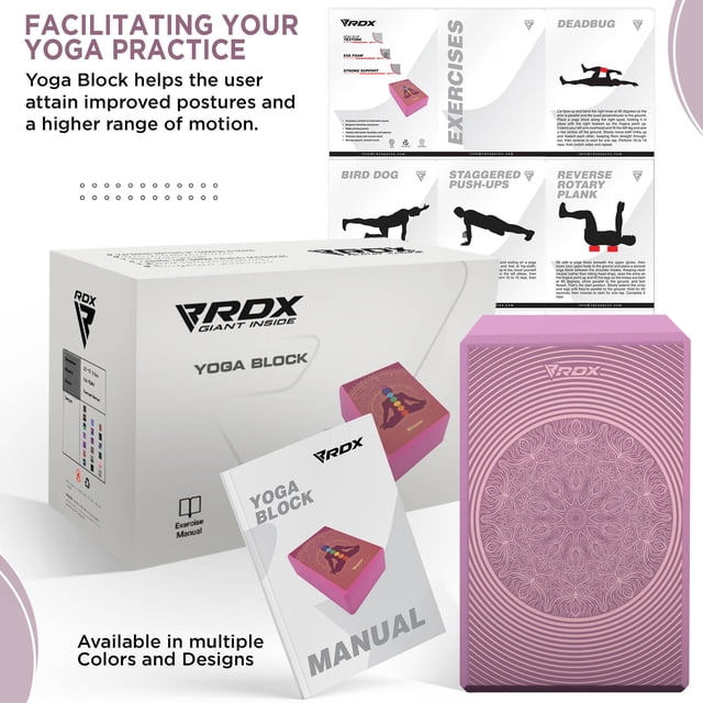 RDX Yoga Block Set, Non-Slip High-Density Eva Foam Brick for Pilates Flexibility Body Balance, Easy Grip Surface for Stability Strength Training Deepen Poses Exercise Office Home Gym, 23x15x9.8CM