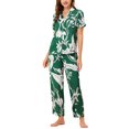 thumbnail image 2 of INSPIRE CHIC Ensemble de Pyjama en Satin pour Femme Soie Floral Manches Courtes Haut et Pantalon 2 Pcs Pyjamas TP Vert, 2 of 5