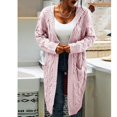 thumbnail image 3 of Women Hooded Open Front Cardigan Cable Knit Sweaters Solid Chunky Long Sweater Coats with Pockets, 3 of 5