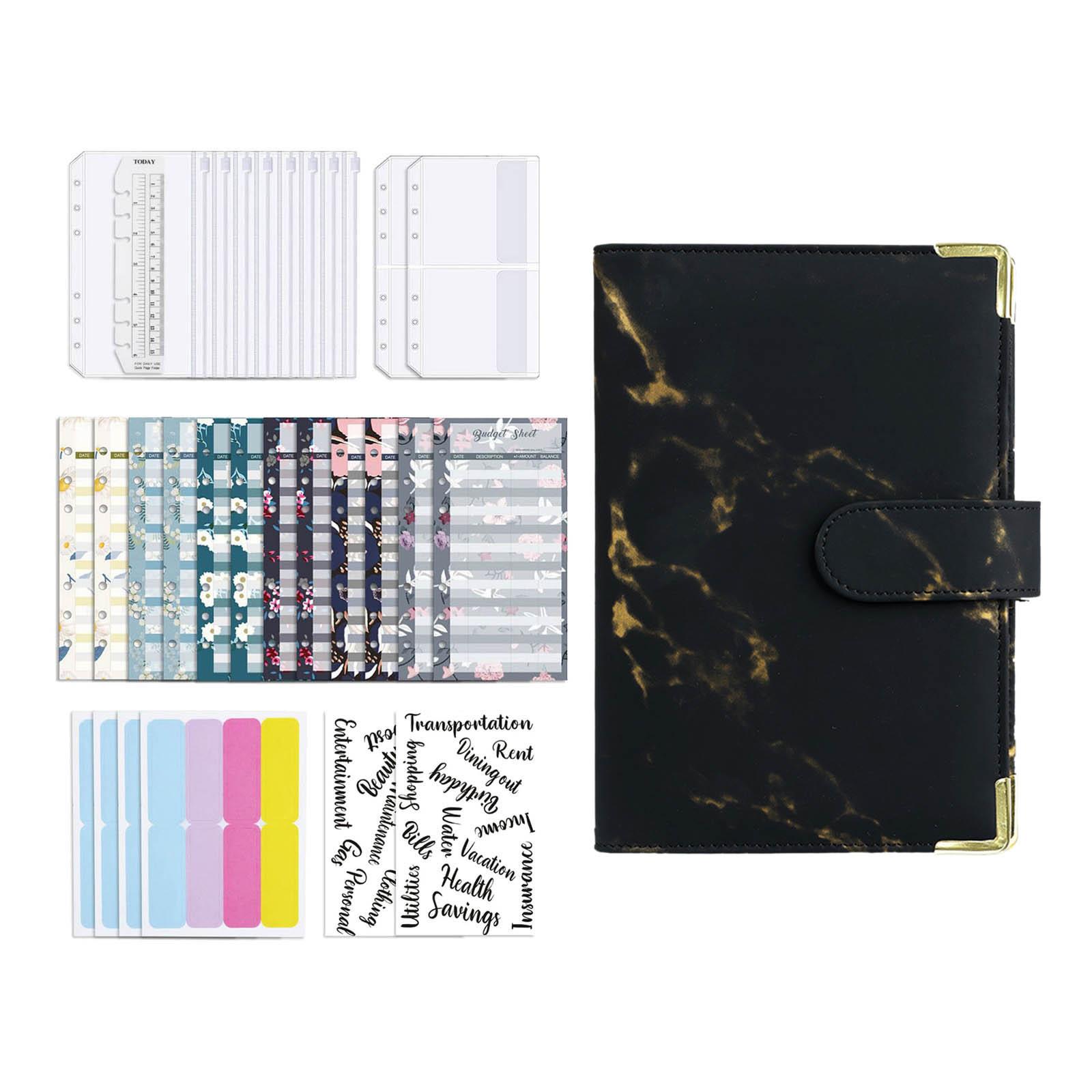S SERENABLE A6 PU Leather Notebook Binder Loose Leaf Binder for Budgeting Black