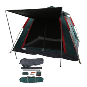 Tente de camping avec revêtement en vinyle 3 à 4 Person Waterproof Tente de famille double couche automatique pour la randonnée en vert foncé