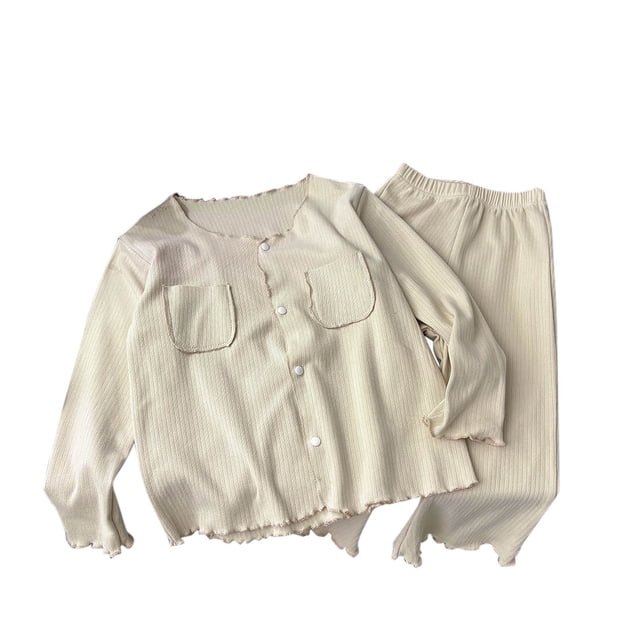 2025 Enfants Unisexe Filles & Garçons Ensemble de Pyjamas en Coton Doux et Confortable Beige