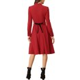 thumbnail image 3 of INSPIRE CHIC Robe Midi en Tricot pour Femme, Élégante, Col Montant, Manches Longues, Taille à Nouer, pour le Travail, S, Rouge, 3 of 6