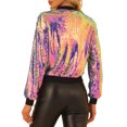 thumbnail image 3 of INSPIRE CHIC Women's Sequin Jacket Zipper Closure Hidden Pockets Bomber Jacket S Multicolor, 3 of 6