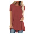 thumbnail image 3 of JIRNDf Chemises pour Femmes Hauts Tendance Été Mode Grande Taille Col Rond Manches Courtes Longues Tuniques pour Femmes Blouse Décontractée Bourgogne TG, 3 of 9