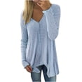 thumbnail image 1 of Yuyuzo Womens Long Sleeve V Neck Knit Ribbed Sweaters Solid Color Asymmetrical Basic Tunic Shirts Blouses Pullover Blue, 1 of 6