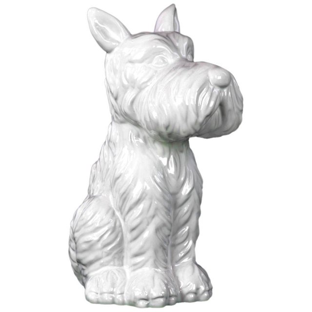 Ceramic Sitting Welsh Terrier Dog With Pricked Ears Gloss White