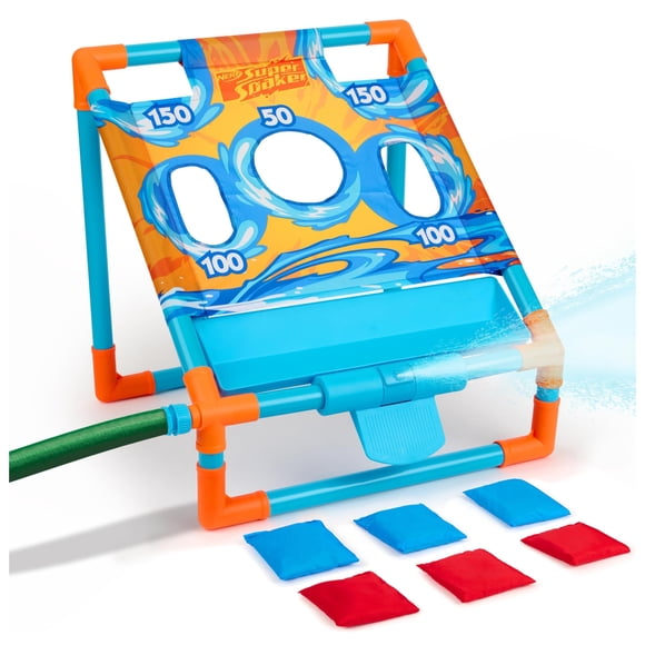 NERF Super Soaker Toss âN Splash Cornhole Set â Bean Bag Toss Game for Kids with a Splashtastic Water Twist for Outdoor Fun