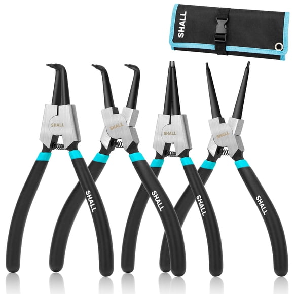 SHALL 4PCS Snap Ring Pliers Set 7-Inch Internal External Circlip Pliers Straight Bent C-clip Pliers Lock Ring Pliers 5/64"" Tip Heavy Duty Reverse Pliers for Ring Remover Retaining w/Portable Pouc