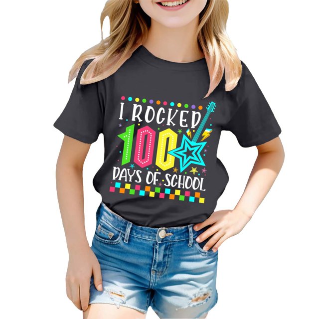TZEWGL T-Shirts For Girl Print Round Neck Loose Short Sleeve Clothes For Newborns size 3-4T