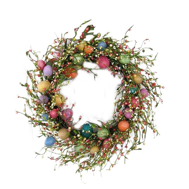 GUOOL Round Easter Wreath with Pastel Eggs Front Door Spring Pendant Artificial Flower A