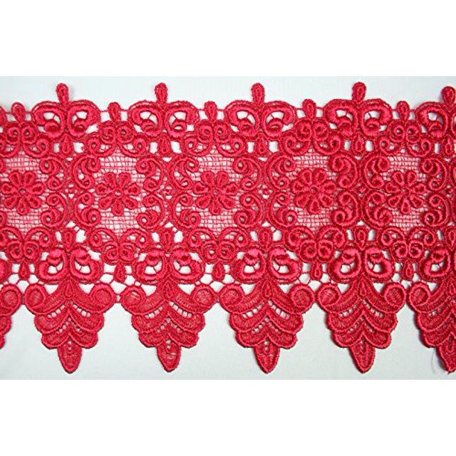 10 Colors Floral Embroidered Scalloped Venise Guipure Applique Lace Trim (Red)