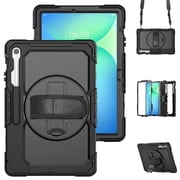 XYX For Samsung Galaxy Tab S10 FE Plus Case 13.1 inch, 360 Rotating Shockproof Cover with Stand, Screen Protector, Shoulder Strap (SM-X620/X6266), Black