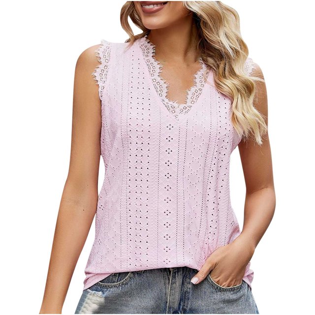 Birdeem Mode Femmes Été Col en V Dentelle Patchwork Sans Manches Haut Aguichant Blouse