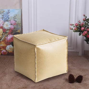 Faux Leather Unstuffed Pouf Ottoman Cover for Storage, Footrest, and Floor Cushion, 15.7 Inch Waterproof Moroccan Style Pouf
