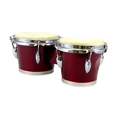 BONGOS Ensemble de Batteries Doubles en Bois Rouge Foncé 7 Pouces + 8 Pouces - Percussion Latine Mondiale - Neuf