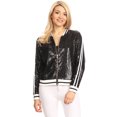 thumbnail image 1 of Veste Bomber à Paillettes à Rayures pour Femmes à Manches Longues avec Fermeture Éclair Frontale, 1 of 5