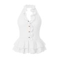 thumbnail image 3 of Uootdi Women's Tops Halter Neck Sleeveless Ruffle Trim Tops Party Occasion Lightweight Flowy Cut Comfortable Silhouette Tops Gift, 3 of 6