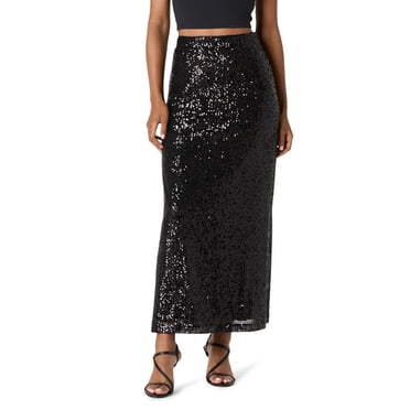 Fgnfyis Jupe Pailletée Jupe Longue Maxi Taille Haute à Paillettes Brillantes pour Femme Robe de Soirée Formelle de Danse Longues Jupes pour Femmes Noir P