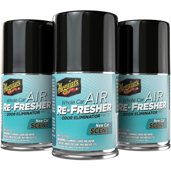 Meguiar's Rafraîchisseur d'Air pour Voiture Entière, Vaporisateur Éliminateur d'Odeurs Élimine les Fortes Odeurs de Véhicule, Parfum de Voiture Neuve – 2 Oz, Lot de 3