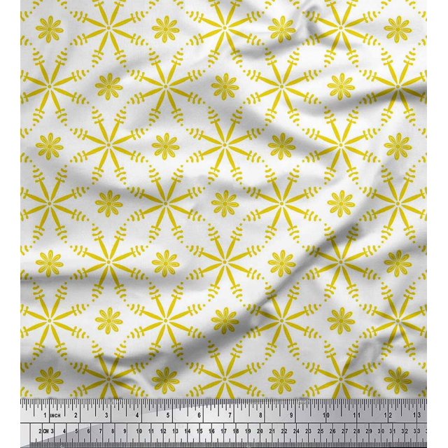 Soimoi Cotton Duck Fabric Flower Artistic Print Sewing Fabric Yard 42 Inch Wide