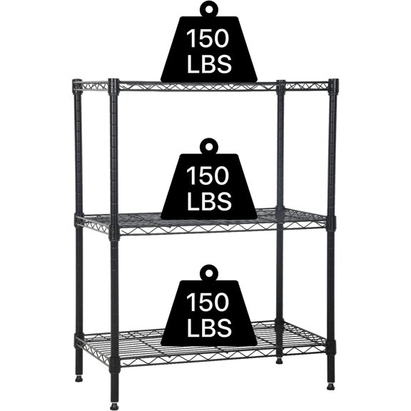 NiamVelo Étagère de Rangement à 3 Niveaux Unité d'Étagères en Fil Métallique Étagères Courtes en Acier pour Rangement, Étagère Ajustable Étagère de Style Metro Capacité de 450 Lb pour Cuisine Garage, 23l X 13.2l X 30.2h, Noir
