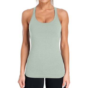 Women's Ribbed Workout Tank Tops with Built in Bra Racerback Athletic Top