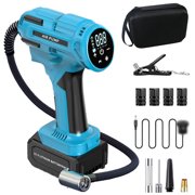 Graflsoa 21V Cordless Tire Inflator with Digital Pressure Gauge, 7500mAh Battery, Auto Shutoff, LED Light, Fast Inflation for Cars, Bikes, Balls (Blue, US Standard)