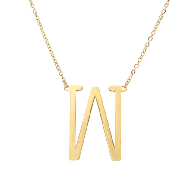 A-Z Gold Plated Stainless Steel Large Initial Letter Pendant Necklace Jewelry