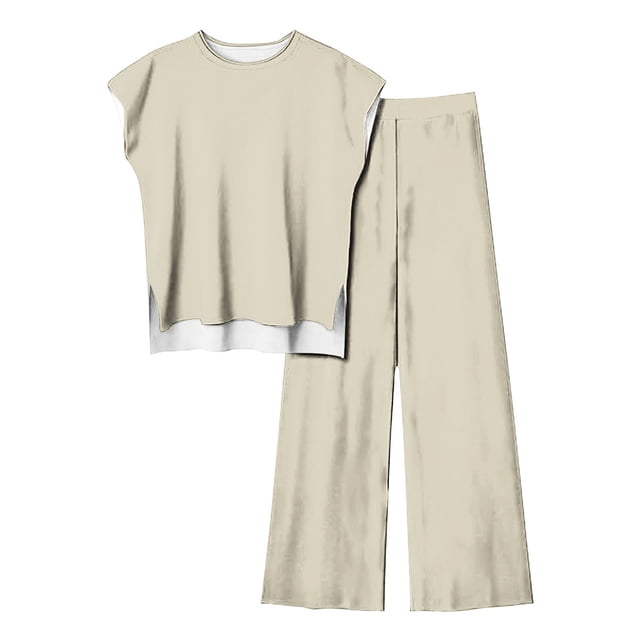 Blouses pour Femmes Femmes Mode Décontracté Sans Manches devant Court Dos Long Haut Sans Manches et Ensemble Pantalon