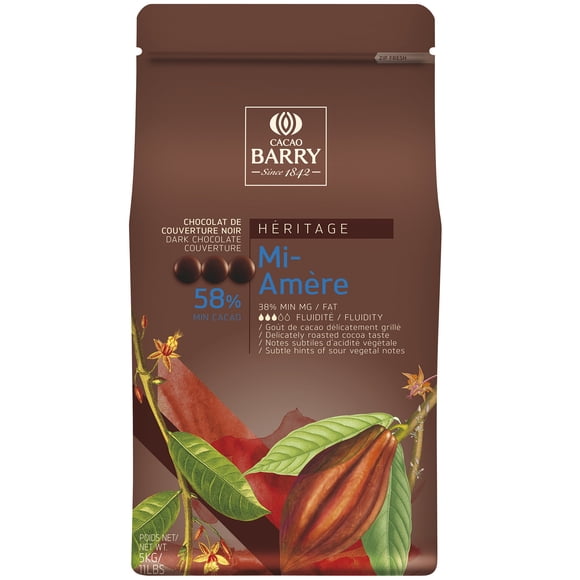 Cacao Barry Heritage Pistoles Mi-Amere au Chocolat Noir 11 lb