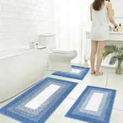 3 Piece Bathroom Rug Set Microfiber U-Shaped Contours Mat, Soft Absorbent Non-Slide Bath Mats Machine Washable, Velvet Fleece Foam Toilet Tub Shower Mat for Bathroom Living Room Bedroom Home Decor