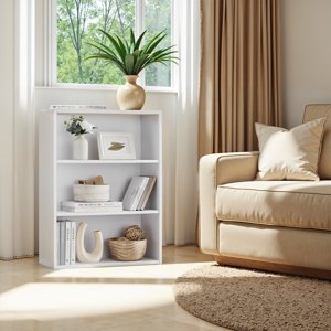 LEDREM 3-Tier Adjustable Bookcase, Open Bookshelf, Storage Shelf Organizer, 22lb Capacity per Shelf, for Home, Office, Cloud White
