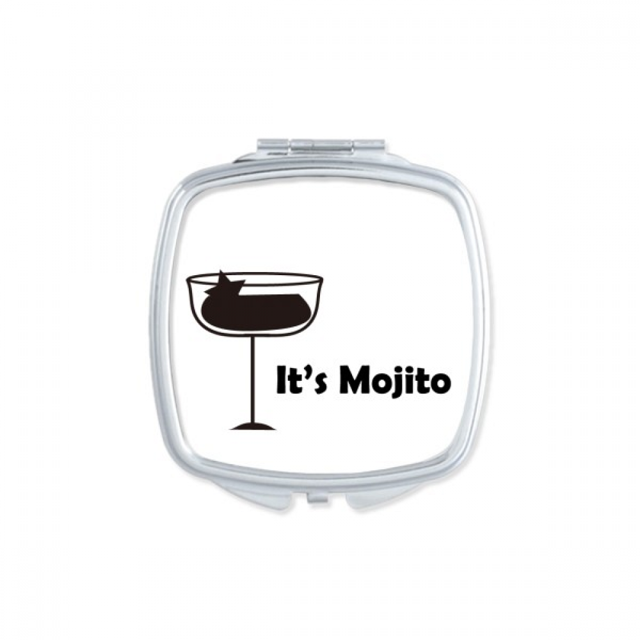 Mojito avec Sa Tasse Miroir Carré Portable Compact de Maquillage Double Face en Verre
