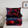 thumbnail image 4 of YST Neon Red and Black Twin Comforter Set for Boys Girls,3D Checkered Geometric Bedding Set,Abstract Square Grid Comforter Set Lightweight Soft,Glowing Geometry Quilt Bed Set 2Pcs, 4 of 5