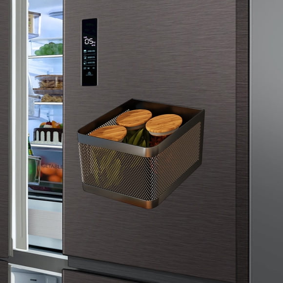 Magnetic Refrigerator Side Storage Box, Durable Iron Material, White, Ventilated Design, Space-Saving Organizer, 16x12.5x10cm, 1pcs