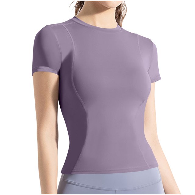 Plebaso Hauts d'Entraînement pour Femmes à Manches Courtes, Col Rond, T-Shirts Athlétiques, Course, Yoga, Gym, T-Shirts Basiques pour Femmes