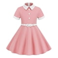 thumbnail image 1 of TopLLC Robe à Manches Courtes Col Rond Robe d'Été Rétro pour Filles avec Ceinture Bouton Couleur Manches Courtes Col Rond Girl Dress, 1 of 7