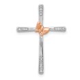 thumbnail image 1 of 925 Sterling Silver Rhodium Rose Gold Butterfly Diamond Cross Shaped Pendant, 1 of 2
