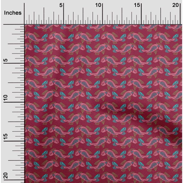 oneOone Polyester Lycra Fabric Fish Block Print Fabric By The Yard 56 Inch Wide