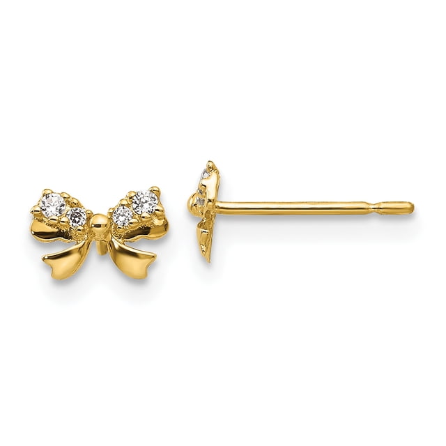 14k Yellow Gold Cubic Zirconia Cz Childrens Bow Earrings Arrow