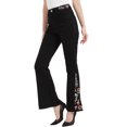 thumbnail image 3 of Womens Floral Daisy Embroidered Mid Rise Bell Bottom Flare Frayed Hem Jeans, 3 of 5